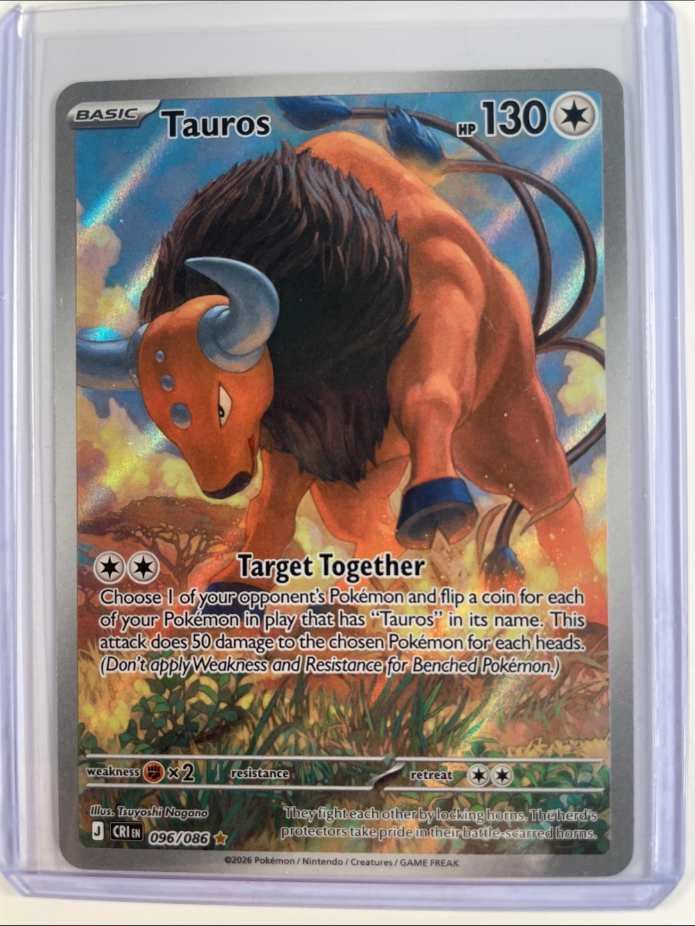 Pokemon Tauros Holographic Card - Orange & Brown